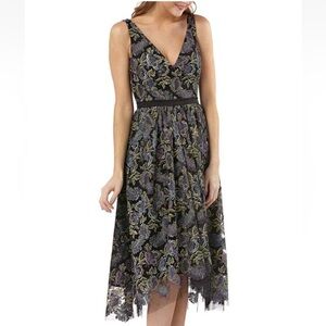 JS Collections Metallic Floral Lace Fit and Flare Midi Dress Size 14